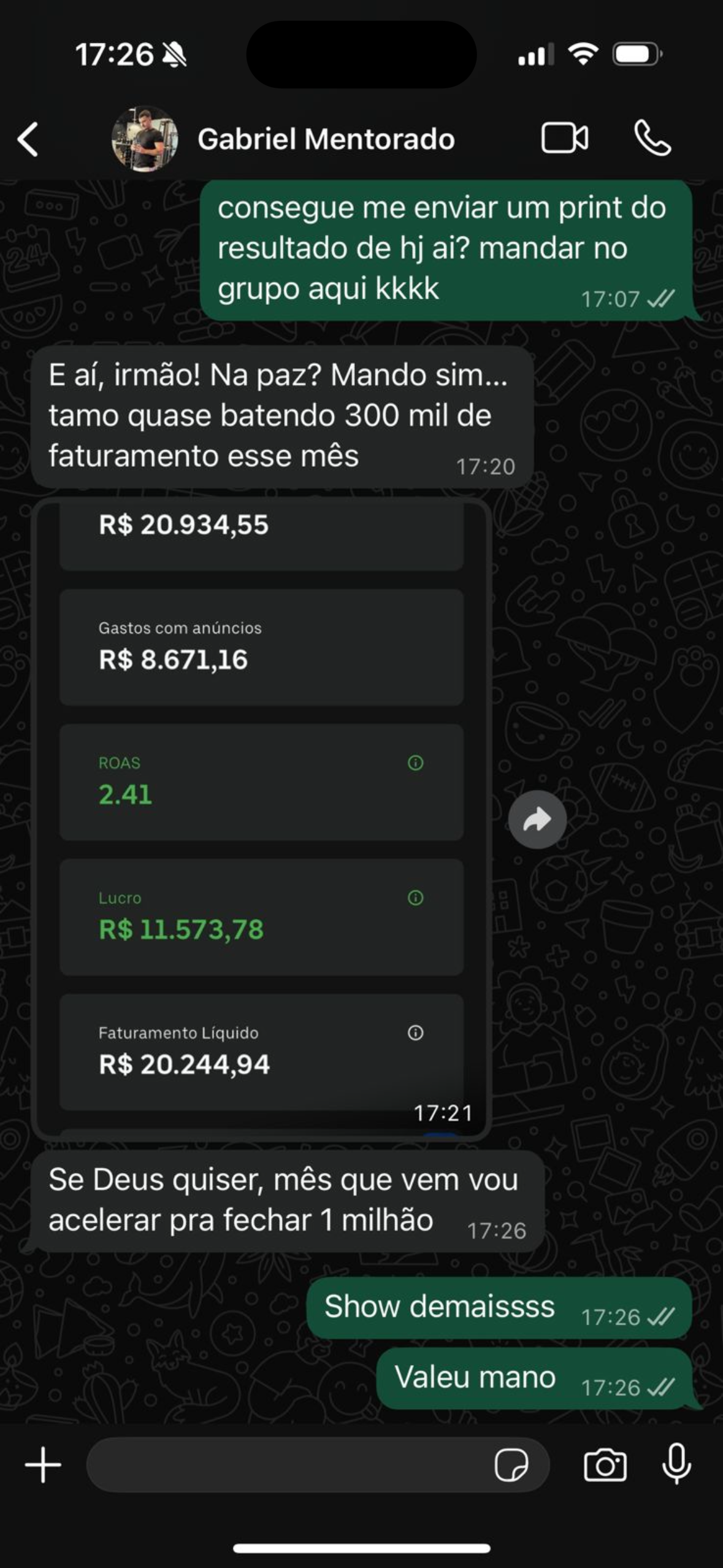 Depoimento de aluno por WhatsApp